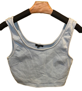 LIGHT BLUE DENIM LOOK CROP TOP
